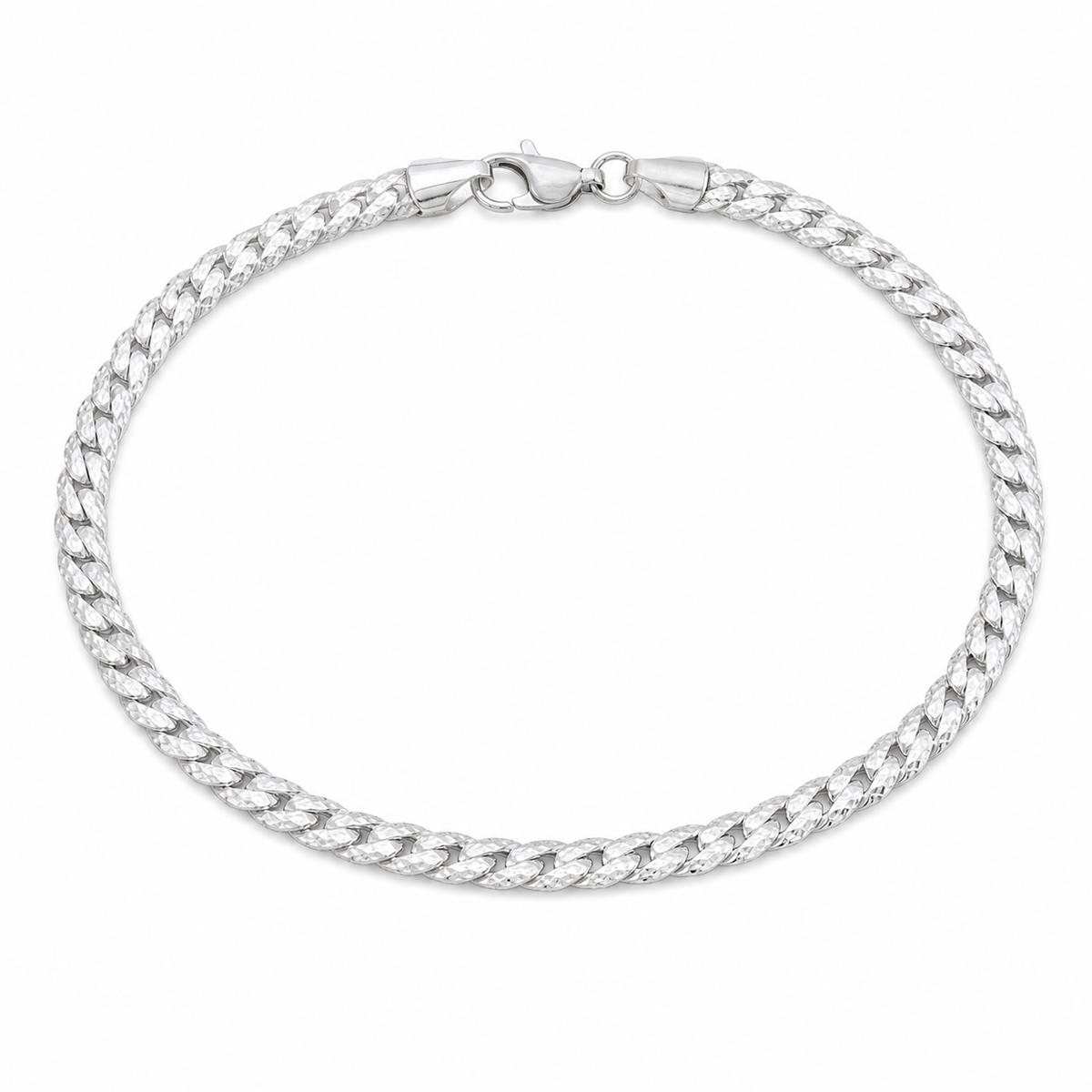 Silver Diamond-Cut Curb Bracelet